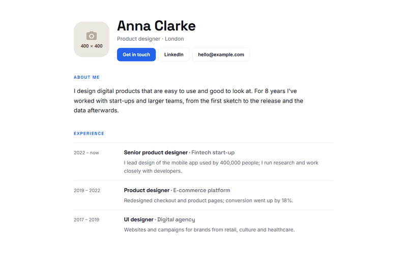 CV and portfolio