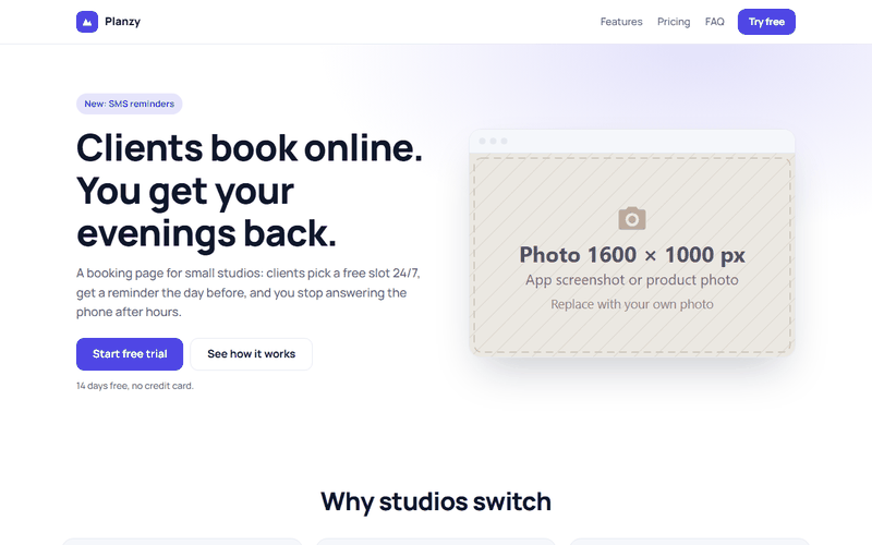 Product or app landing page